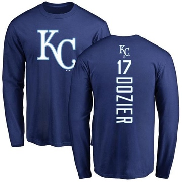 Men's Kansas City Royals Hunter Dozier ＃17 Backer Long Sleeve T-Shirt - Royal