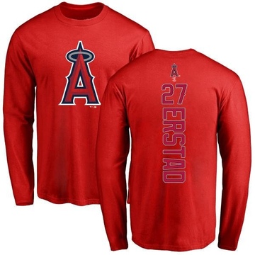 Men's Los Angeles Angels Darin Erstad ＃27 Backer Long Sleeve T-Shirt - Red