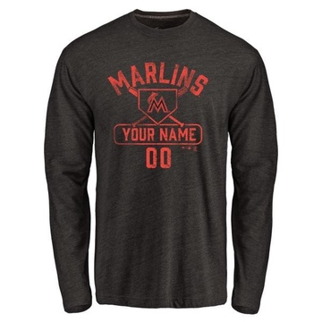 Men's Miami Marlins Custom ＃00 Base Runner Long Sleeve T-Shirt - Black