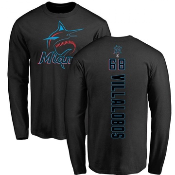 Men's Miami Marlins Eli Villalobos ＃68 Backer Long Sleeve T-Shirt - Black