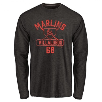 Men's Miami Marlins Eli Villalobos ＃68 Base Runner Long Sleeve T-Shirt - Black