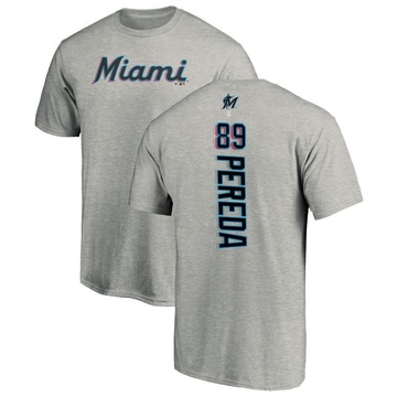 Men's Miami Marlins Jhonny Pereda ＃89 Backer T-Shirt Ash