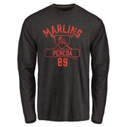 Men's Miami Marlins Jhonny Pereda ＃89 Base Runner Long Sleeve T-Shirt - Black