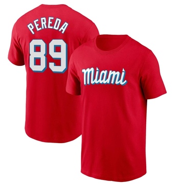 Men's Miami Marlins Jhonny Pereda ＃89 City Connect Name & Number T-Shirt - Red