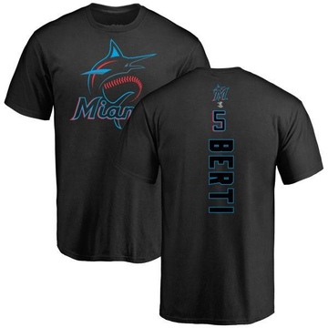 Men's Miami Marlins Jon Berti ＃5 Backer T-Shirt - Black