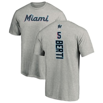 Men's Miami Marlins Jon Berti ＃5 Backer T-Shirt Ash