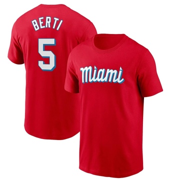 Men's Miami Marlins Jon Berti ＃5 City Connect Name & Number T-Shirt - Red