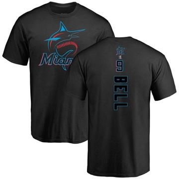 Men's Miami Marlins Josh Bell ＃9 Backer T-Shirt - Black