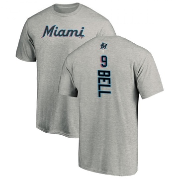 Men's Miami Marlins Josh Bell ＃9 Backer T-Shirt Ash