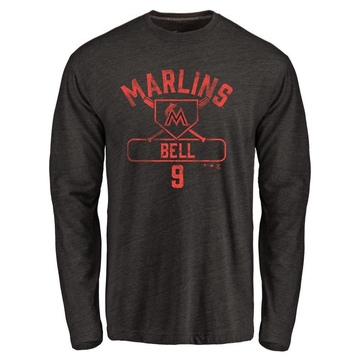 Men's Miami Marlins Josh Bell ＃9 Base Runner Long Sleeve T-Shirt - Black