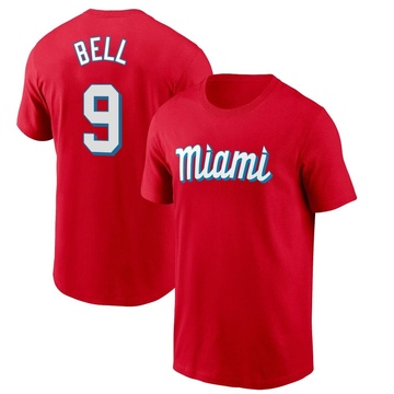 Men's Miami Marlins Josh Bell ＃9 City Connect Name & Number T-Shirt - Red