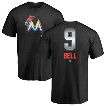 Men's Miami Marlins Josh Bell ＃9 Midnight Mascot T-Shirt - Black