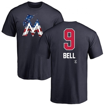 Men's Miami Marlins Josh Bell ＃9 Name and Number Banner Wave T-Shirt - Navy