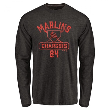 Men's Miami Marlins JT Chargois ＃84 Base Runner Long Sleeve T-Shirt - Black