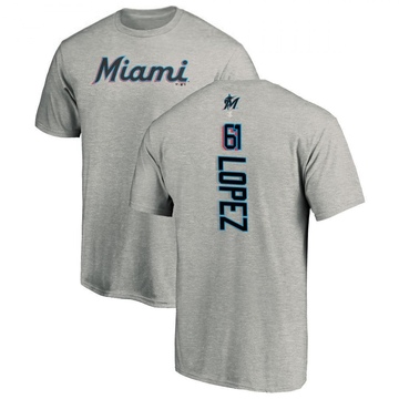 Men's Miami Marlins Otto Lopez ＃61 Backer T-Shirt Ash