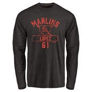 Men's Miami Marlins Otto Lopez ＃61 Base Runner Long Sleeve T-Shirt - Black