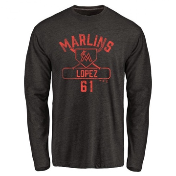Men's Miami Marlins Otto Lopez ＃61 Base Runner Long Sleeve T-Shirt - Black