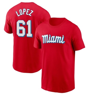 Men's Miami Marlins Otto Lopez ＃61 City Connect Name & Number T-Shirt - Red