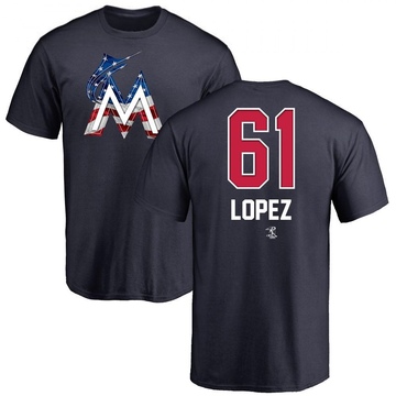 Men's Miami Marlins Otto Lopez ＃61 Name and Number Banner Wave T-Shirt - Navy