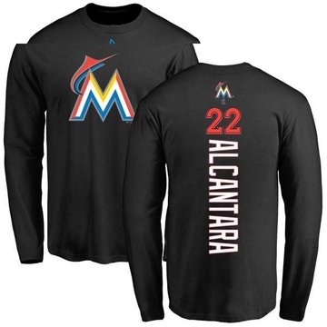 Men's Miami Marlins Sandy Alcantara ＃22 Backer Long Sleeve T-Shirt - Black