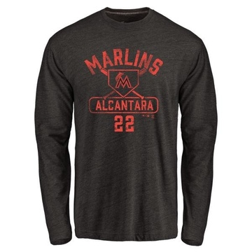 Men's Miami Marlins Sandy Alcantara ＃22 Base Runner Long Sleeve T-Shirt - Black