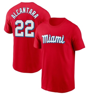 Men's Miami Marlins Sandy Alcantara ＃22 City Connect Name & Number T-Shirt - Red