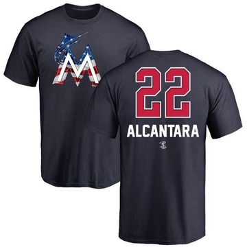 Men's Miami Marlins Sandy Alcantara ＃22 Name and Number Banner Wave T-Shirt - Navy