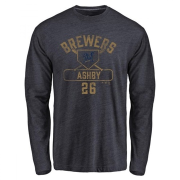 Men's Milwaukee Brewers Aaron Ashby ＃26 Base Runner Long Sleeve T-Shirt - Navy