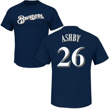Men's Milwaukee Brewers Aaron Ashby ＃26 Roster Name & Number T-Shirt - Navy