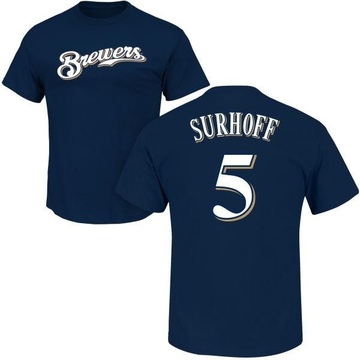 Men's Milwaukee Brewers Bj Surhoff ＃5 Roster Name & Number T-Shirt - Navy