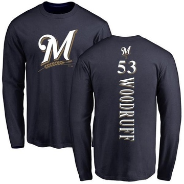 Men's Milwaukee Brewers Brandon Woodruff ＃53 Backer Long Sleeve T-Shirt - Navy