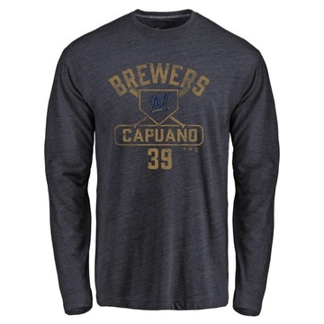 Men's Milwaukee Brewers Chris Capuano ＃39 Base Runner Long Sleeve T-Shirt - Navy