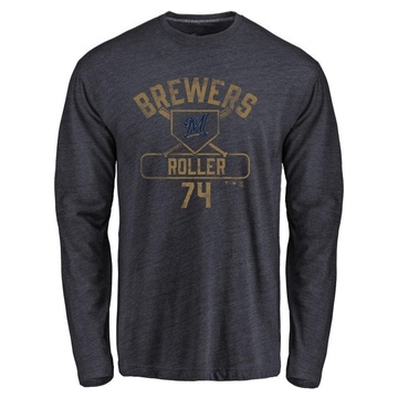 Men's Milwaukee Brewers Chris Roller ＃74 Base Runner Long Sleeve T-Shirt - Navy