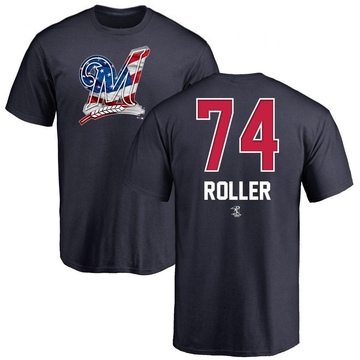 Men's Milwaukee Brewers Chris Roller ＃74 Name and Number Banner Wave T-Shirt - Navy