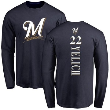 Men's Milwaukee Brewers Christian Yelich ＃22 Backer Long Sleeve T-Shirt - Navy