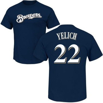 Men's Milwaukee Brewers Christian Yelich ＃22 Roster Name & Number T-Shirt - Navy