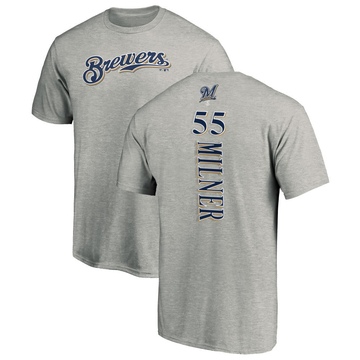Men's Milwaukee Brewers Hoby Milner ＃55 Backer T-Shirt Ash