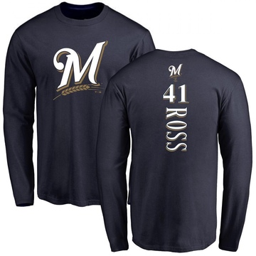 Men's Milwaukee Brewers Joe Ross ＃41 Backer Long Sleeve T-Shirt - Navy