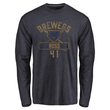 Men's Milwaukee Brewers Joe Ross ＃41 Base Runner Long Sleeve T-Shirt - Navy