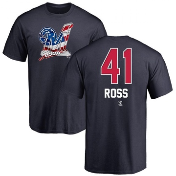 Men's Milwaukee Brewers Joe Ross ＃41 Name and Number Banner Wave T-Shirt - Navy