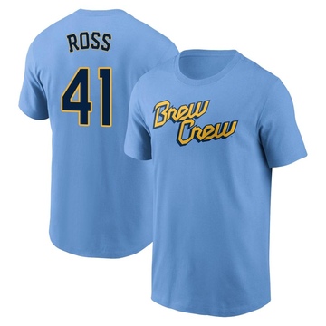 Men's Milwaukee Brewers Joe Ross ＃41 Powder 2022 City Connect Name & Number T-Shirt - Blue