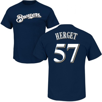 Men's Milwaukee Brewers Kevin Herget ＃57 Roster Name & Number T-Shirt - Navy