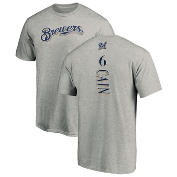 Men's Milwaukee Brewers Lorenzo Cain ＃6 Backer T-Shirt Ash