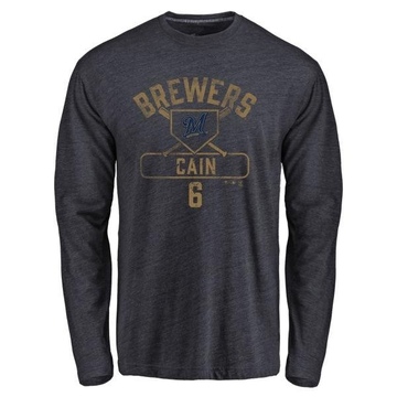 Men's Milwaukee Brewers Lorenzo Cain ＃6 Base Runner Long Sleeve T-Shirt - Navy