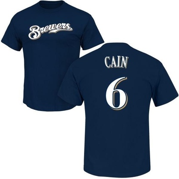 Men's Milwaukee Brewers Lorenzo Cain ＃6 Roster Name & Number T-Shirt - Navy