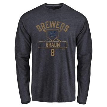 Men's Milwaukee Brewers Ryan Braun ＃8 Base Runner Long Sleeve T-Shirt - Navy