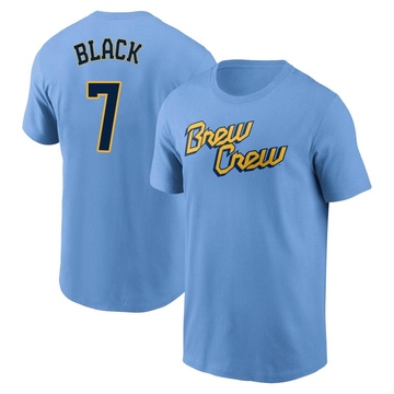 Men's Milwaukee Brewers Tyler Black ＃7 Powder 2022 City Connect Name & Number T-Shirt - Blue