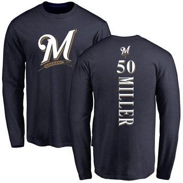 Men's Milwaukee Brewers Tyson Miller ＃50 Backer Long Sleeve T-Shirt - Navy