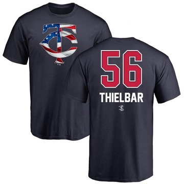 Men's Minnesota Twins Caleb Thielbar ＃56 Name and Number Banner Wave T-Shirt - Navy