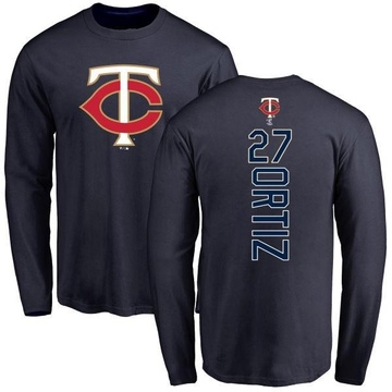 Men's Minnesota Twins David Ortiz ＃27 Backer Long Sleeve T-Shirt - Navy